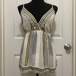 Banana Republic Boho Smocked Empire Waist Striped Cami Top Cotton‎ Blend Lined M